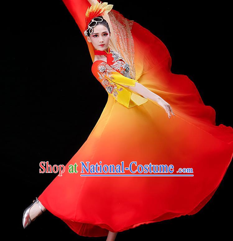 Top Women Group Dance Costume Stage Performance Fashion Opening Dance Clothing Modern Dance Red Dress