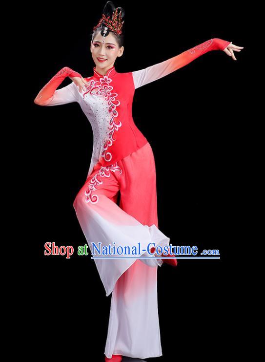 Chinese Yangko Dance Costume Stage Performance Dress Folk Dance Clothing Fan Dance Red Outfit