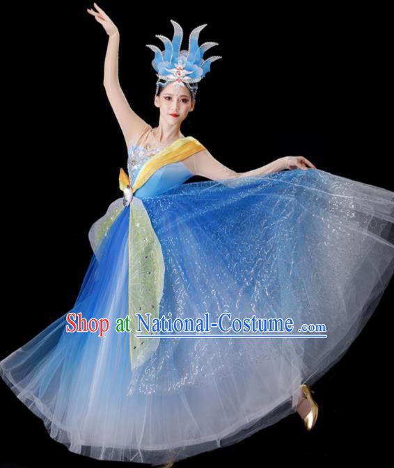 Top Modern Dance Blue Dress Women Group Dance Costume Stage Performance Fashion Opening Dance Clothing