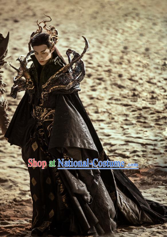 Chinese Ancient Demon Lord Garment Costumes TV Series Love Between Fairy and Devil Dongfang Qing Cang Black Clothing