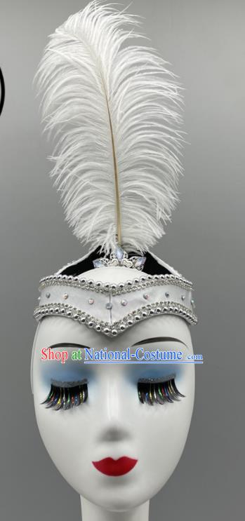 Chinese Ethnic Woman Dance Headwear Folk Dance Headpiece Xinjiang Dance Headdress Uyghur Nationality Dance White Feather Hat