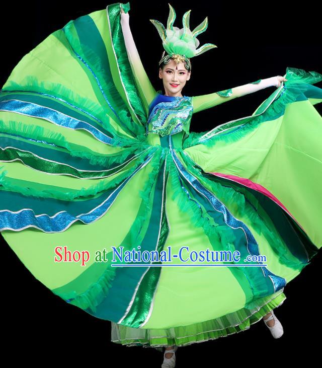 Top Modern Dance Green Dress Chinese Opening Dance Clothing Women Group Dance Outfit Stage Performance Costume