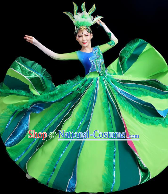 Top Modern Dance Green Dress Chinese Opening Dance Clothing Women Group Dance Outfit Stage Performance Costume