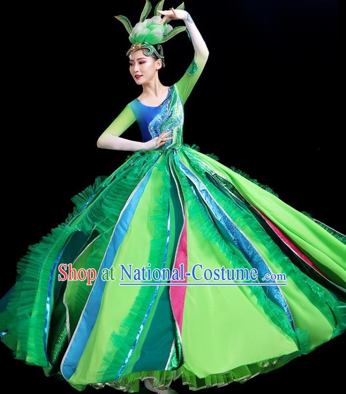 Top Modern Dance Green Dress Chinese Opening Dance Clothing Women Group Dance Outfit Stage Performance Costume