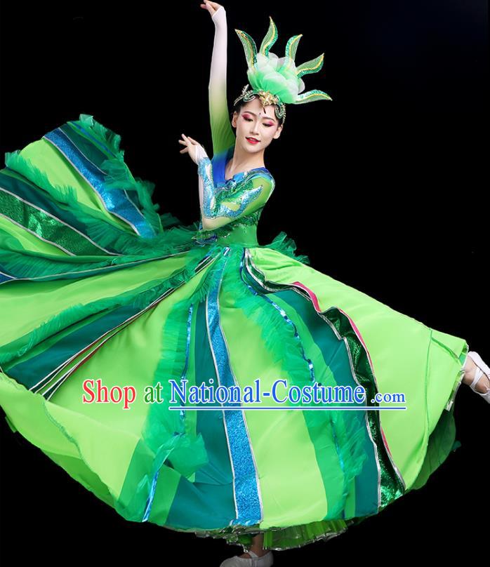 Top Modern Dance Green Dress Chinese Opening Dance Clothing Women Group Dance Outfit Stage Performance Costume