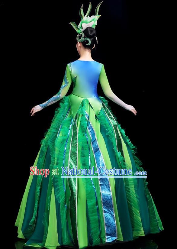 Top Modern Dance Green Dress Chinese Opening Dance Clothing Women Group Dance Outfit Stage Performance Costume