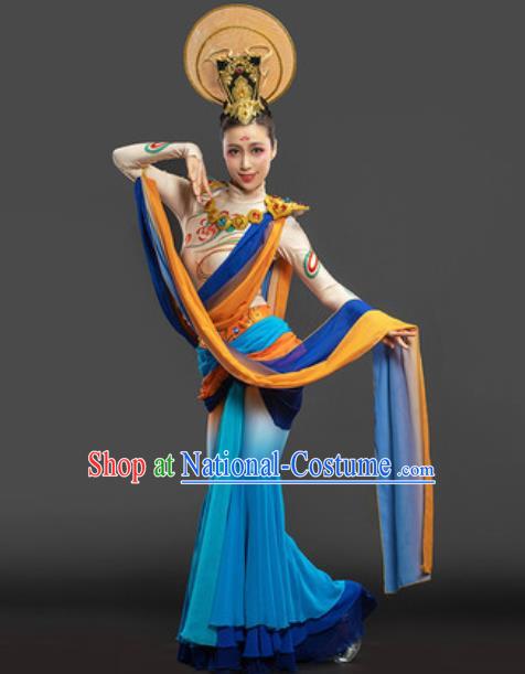 Chinese Dunhuang Flying Apsaras Dance Garment Costume Classical Dance Dress Goddess Dance Chang E Blue Suit