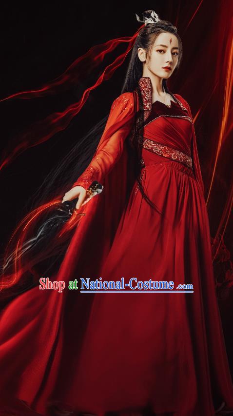 Chinese Swordswoman Red Dress Ancient Fairy Clothing TV Series The Blue Whisper Ji Yun He Garment Costumes