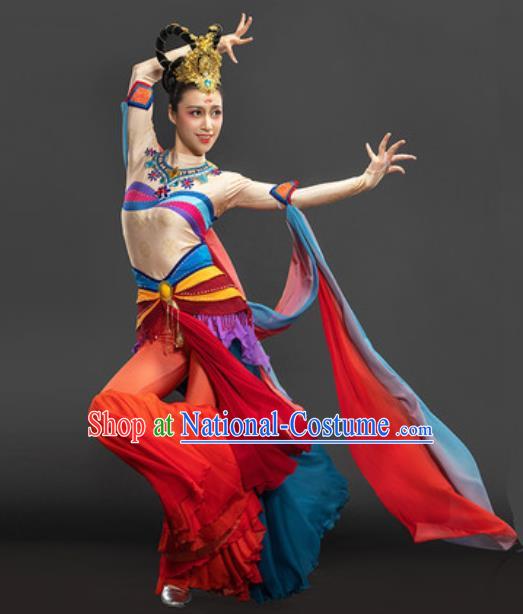 Chinese Goddess Dance Chang E Red Suit Dunhuang Flying Apsaras Dance Garment Costume Classical Dance Dress