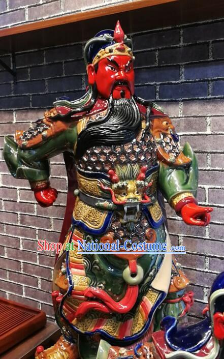 Chinese Shiwan Pottery Handicraft Masterpiecs Chinese Guan Gong Guan Yu Statue