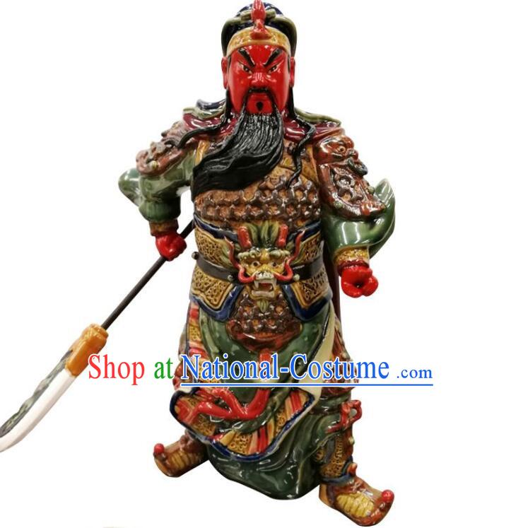 Chinese Shiwan Pottery Handicraft Masterpiecs Chinese Guan Gong Guan Yu Statue