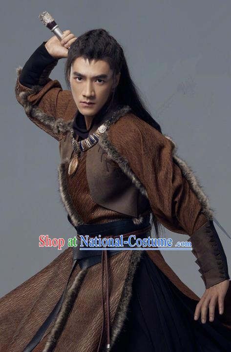 Chinese Ancient TV Series Young Warrior Clothing The Blue Whisper Li Shu Garment Costumes Swordsman Brown Dresses