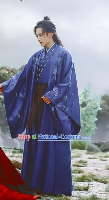 Chinese Traditional Wu Xia Childe Hanfu Clothing Drama Series Word Of Honor Zhou Zishu Blue Garments Ancient Swordsman Costumes