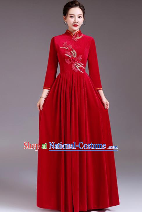 Top Stage Performance Garment Women Chorus Group Clothing Professional Compere Red Velvet Dress