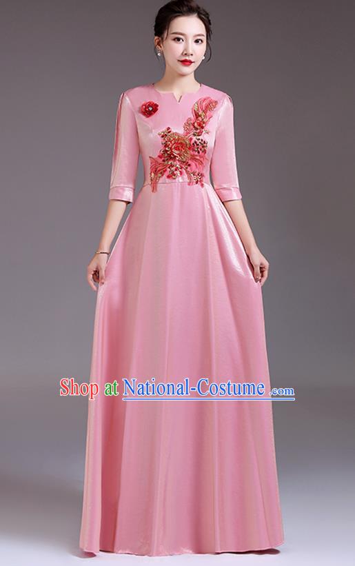 Professional Women Chorus Group Clothing Top Compere Pink Full Dress Stage Performance Garment