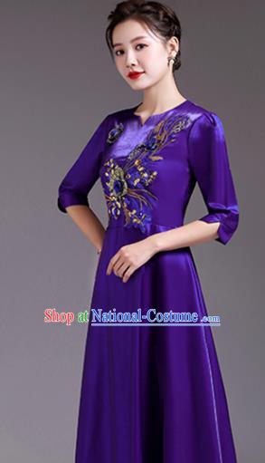 Professional Stage Performance Garment Women Chorus Group Clothing Top Compere Purple Full Dress