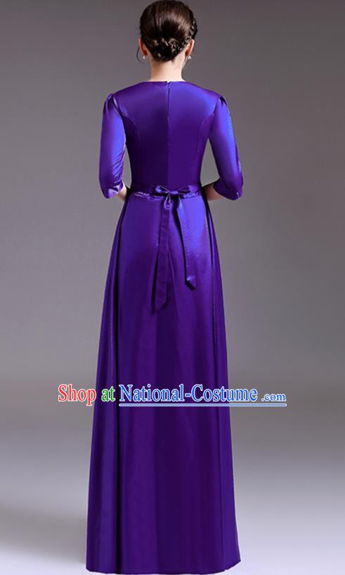 Professional Stage Performance Garment Women Chorus Group Clothing Top Compere Purple Full Dress