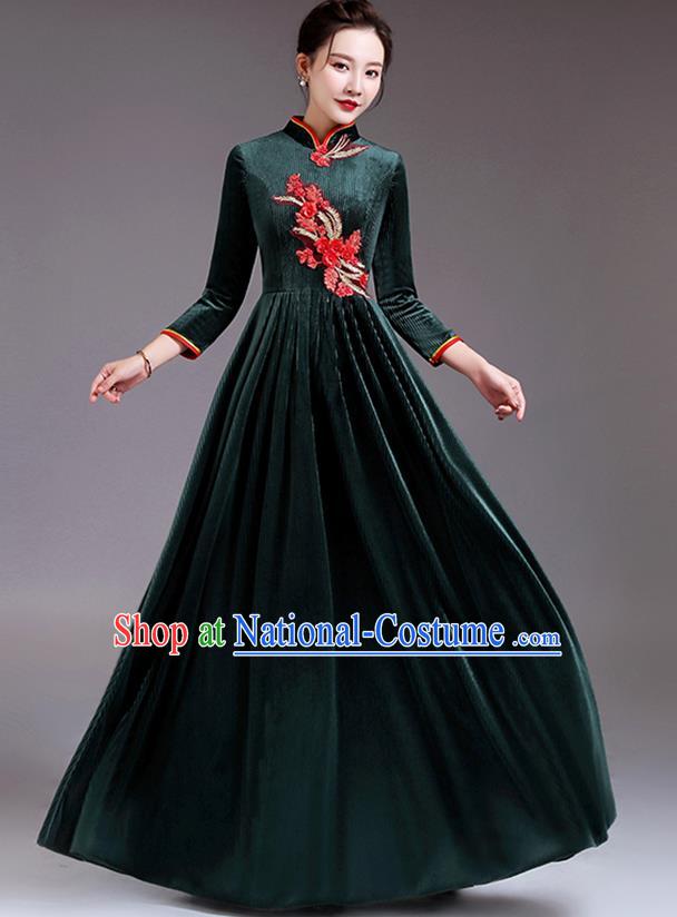 Professional Compere Dark Green Velvet Dress Top Stage Performance Garment Women Chorus Group Clothing