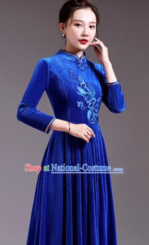 Professional Women Chorus Group Clothing Compere Royal Blue Velvet Dress Top Stage Performance Garment