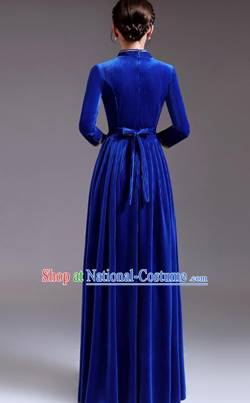 Professional Women Chorus Group Clothing Compere Royal Blue Velvet Dress Top Stage Performance Garment