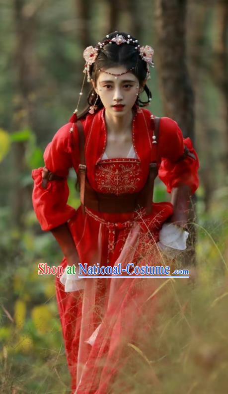 Chinese Romance Series Rebirth For You Replica Costumes Princess Jia Nan Clothing Ancient Young Lady Red Dress and Hair Accessories