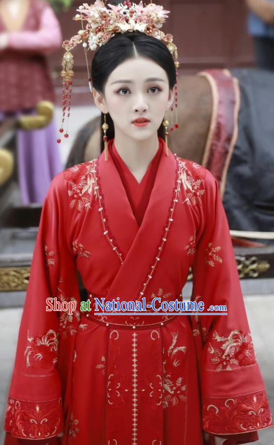 Chinese Ancient Princess Red Dress Garments Romance Series Rebirth For You Li Dongzhi Replica Costumes Traditional Wedding Hanfu Clothing and Headdress