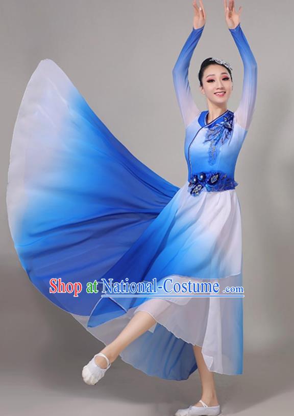 Chinese Classical Dance Clothing Professional Opening Dance Garment Modern Dance Blue Dress