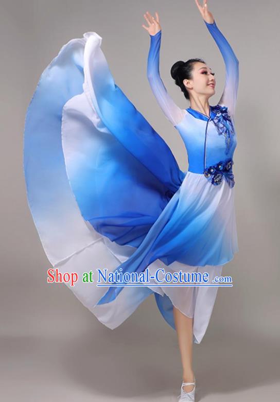 Chinese Classical Dance Clothing Professional Opening Dance Garment Modern Dance Blue Dress