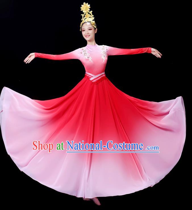 Chinese Spring Festival Gala Opening Dance Garment Classical Dance Clothing Professional Modern Dance Pink Dress and Headpiece