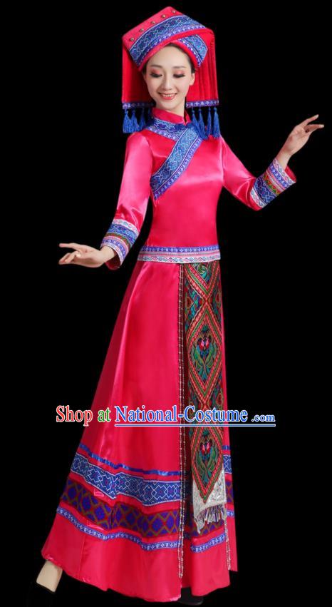 China Zhuang Nationality Mengenta Dress Ethnic Women Festival Clothing Guangxi Minority Folk Dance Costume