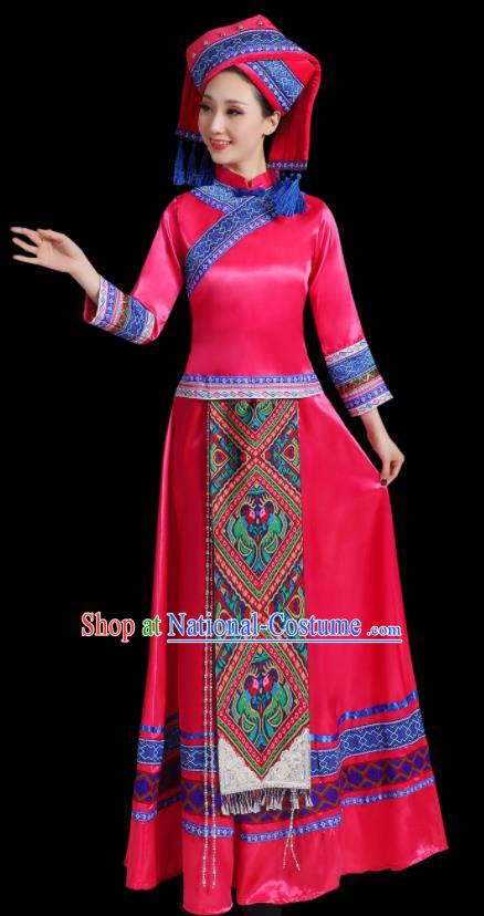 China Zhuang Nationality Mengenta Dress Ethnic Women Festival Clothing Guangxi Minority Folk Dance Costume