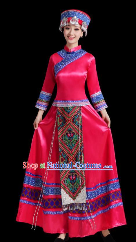 China Zhuang Nationality Mengenta Dress Ethnic Women Festival Clothing Guangxi Minority Folk Dance Costume