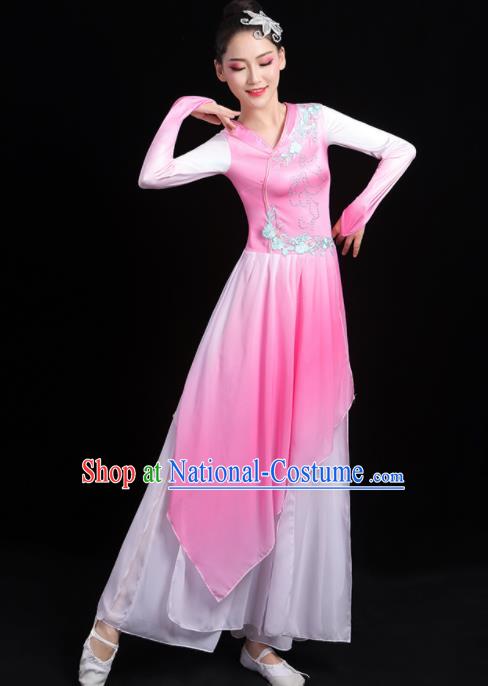 China Classical Dance Clothing Fan Dance Costume Umbrella Dance Pink Dress Outfits