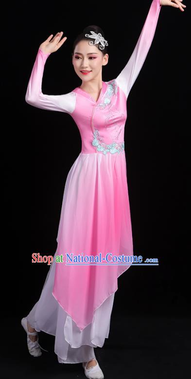 China Classical Dance Clothing Fan Dance Costume Umbrella Dance Pink Dress Outfits