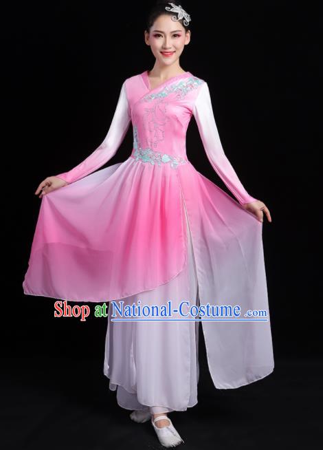 China Classical Dance Clothing Fan Dance Costume Umbrella Dance Pink Dress Outfits