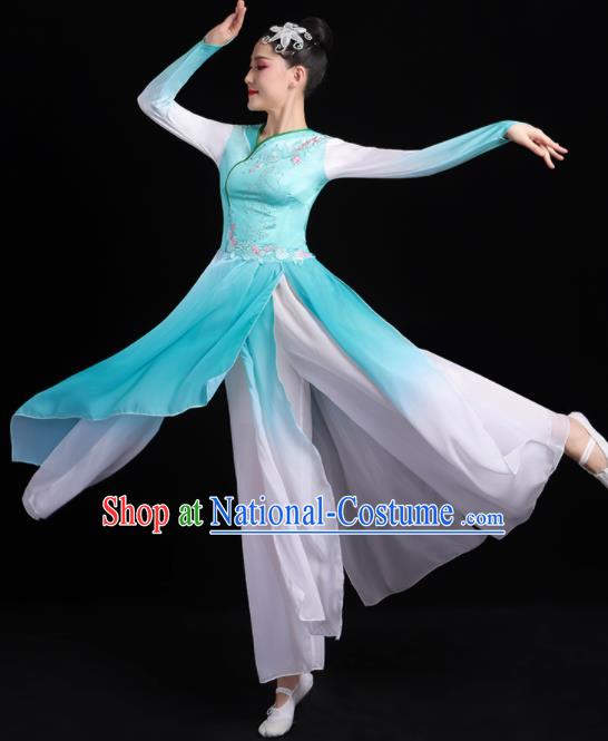 China Umbrella Dance Blue Dress Outfits Classical Dance Clothing Fan Dance Costume