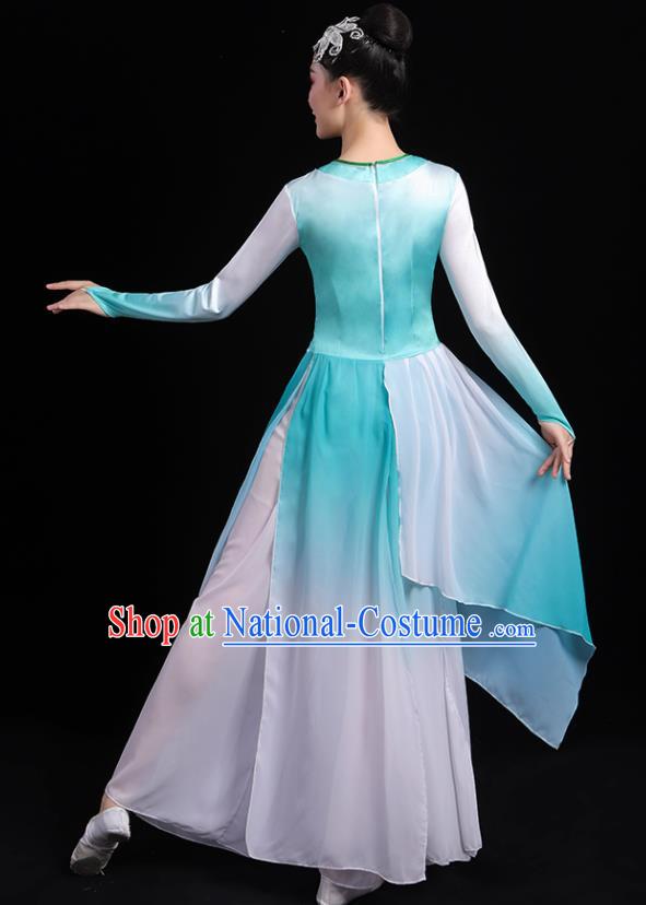 China Umbrella Dance Blue Dress Outfits Classical Dance Clothing Fan Dance Costume