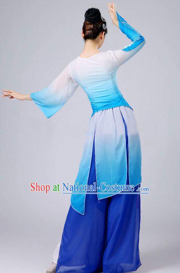 China Fan Dance Costume Umbrella Dance Blue Outfits Classical Dance Clothing