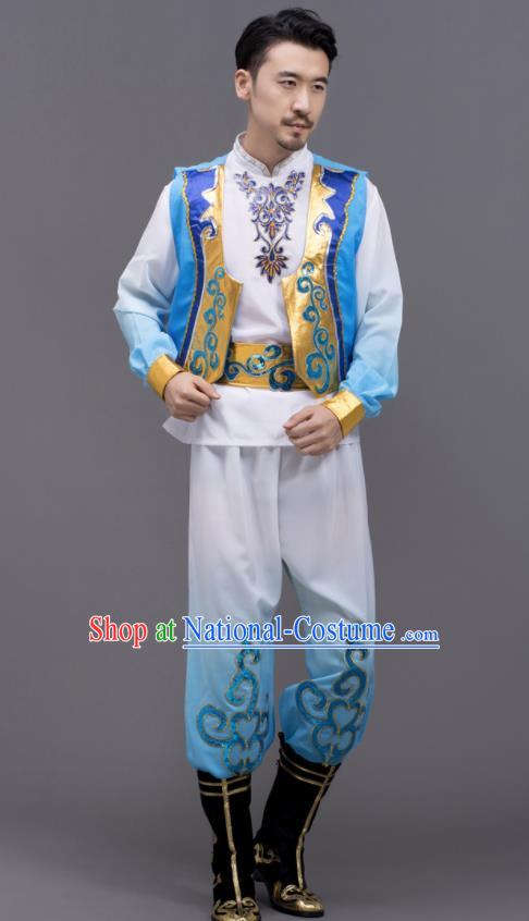 Chinese Xinjiang Nationality White Outfit Ethnic Festival Clothing Uyghur Minority Folk Dance Costume