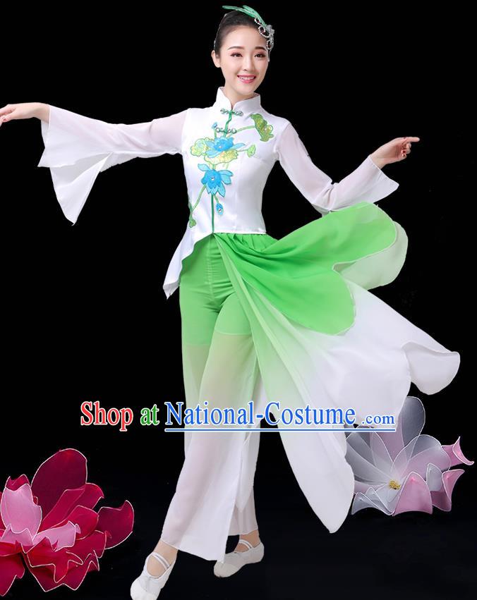 China Umbrella Dance Green Dress Outfits Classical Dance Clothing Jasmine Flower Dance Costume