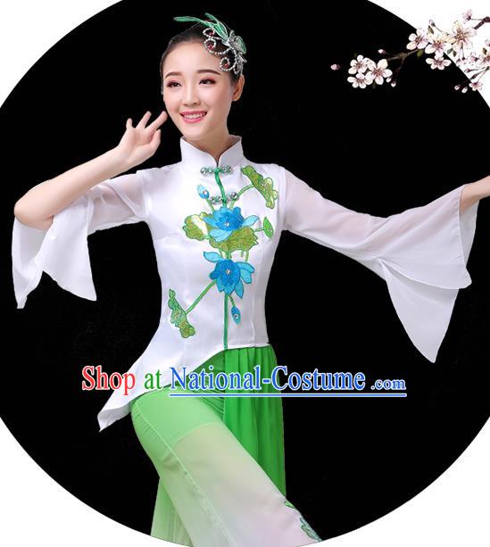 China Umbrella Dance Green Dress Outfits Classical Dance Clothing Jasmine Flower Dance Costume