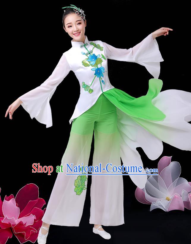 China Umbrella Dance Green Dress Outfits Classical Dance Clothing Jasmine Flower Dance Costume