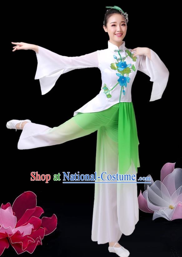 China Umbrella Dance Green Dress Outfits Classical Dance Clothing Jasmine Flower Dance Costume