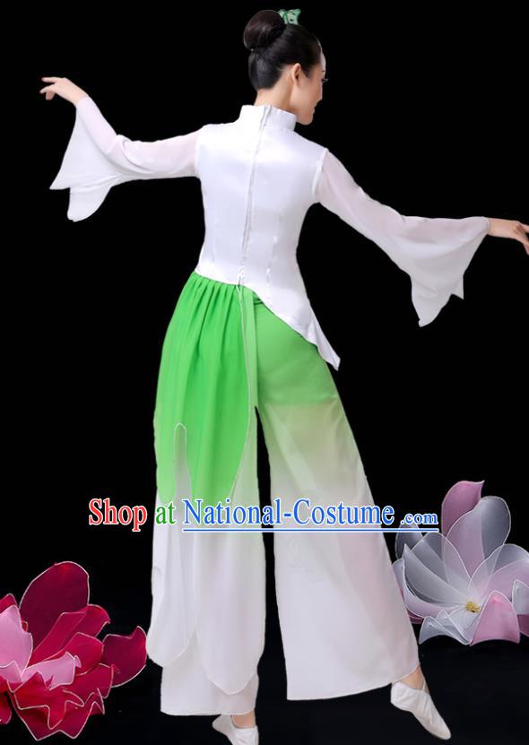 China Umbrella Dance Green Dress Outfits Classical Dance Clothing Jasmine Flower Dance Costume