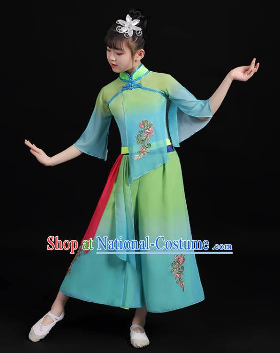 Chinese Professional Fan Dance Garment Costume Children Umbrella Dance Clothing Folk Dance Gradient Blue Outfits