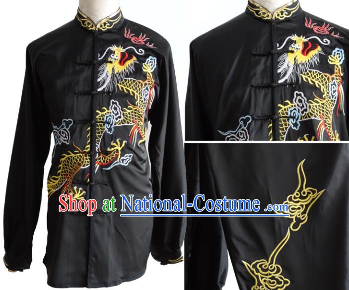 Chinese Kung Fu Costumes Traditional Wushu Competition Clothing Changquan Embroidered Dragon Black Outfit Martial Arts Long Sleeve Uniforms