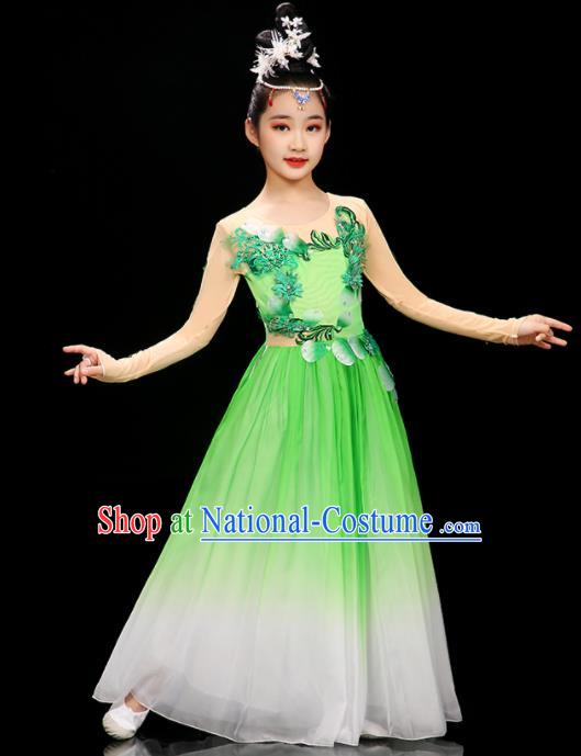 Chinese Modern Dance Green Dress Stage Performance Dancewear Children Opening Dance Clothing Group Dance Garment Costume