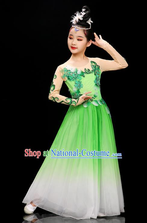 Chinese Modern Dance Green Dress Stage Performance Dancewear Children Opening Dance Clothing Group Dance Garment Costume