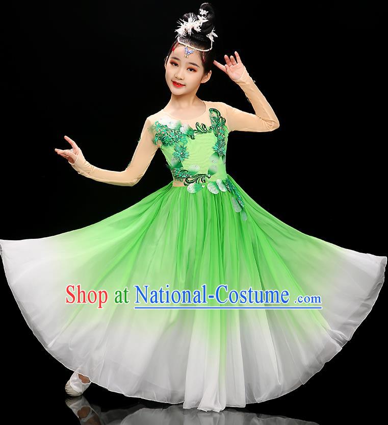 Chinese Modern Dance Green Dress Stage Performance Dancewear Children Opening Dance Clothing Group Dance Garment Costume