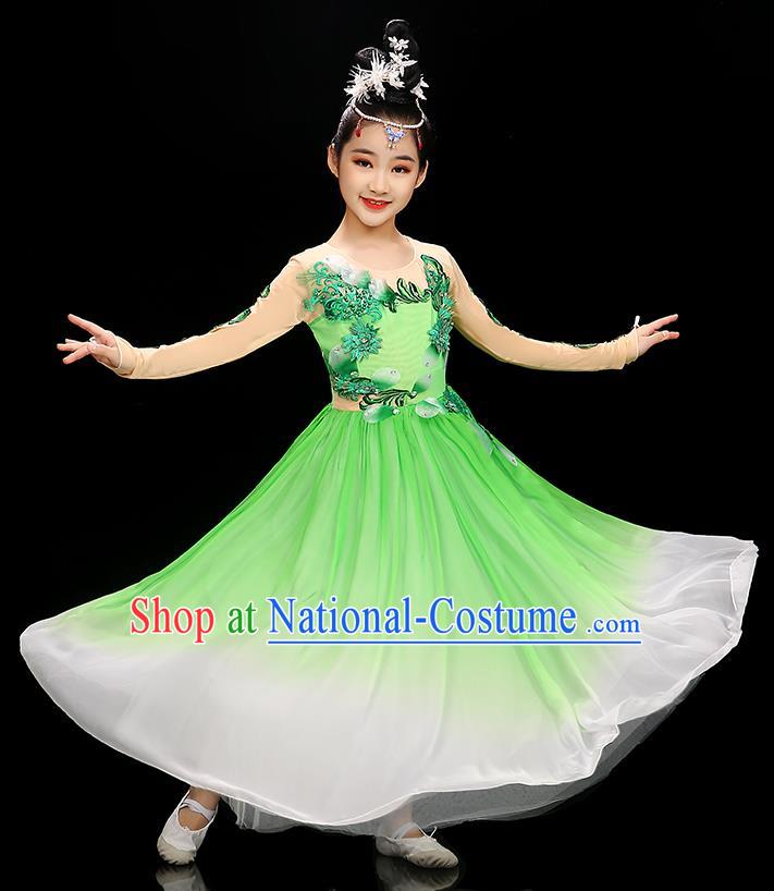 Chinese Modern Dance Green Dress Stage Performance Dancewear Children Opening Dance Clothing Group Dance Garment Costume